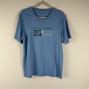 Travis Mathew Blue Not All Heroes Wear Capes Golf Cart Short Sleeve Shirt Large